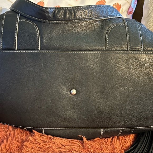 MCM Black Satchel with Silver Hardware and Tassel